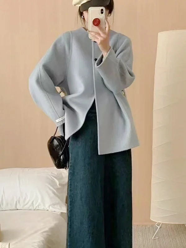 女士气质双面短款大衣时尚 2696