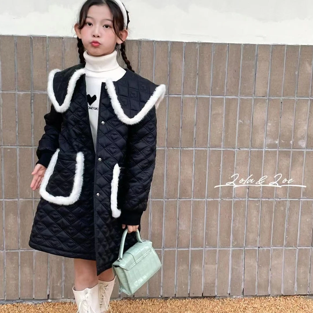 现货    2023冬季儿童毛边爱心格女童休闲简约棉服53311