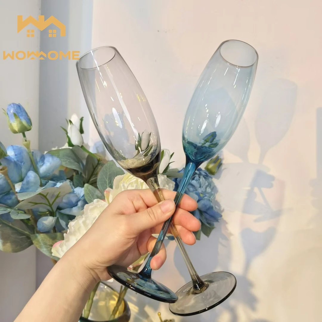 2只水晶玻璃香槟杯人工吹制轻奢现代出口意大利极简风鸡尾酒杯红