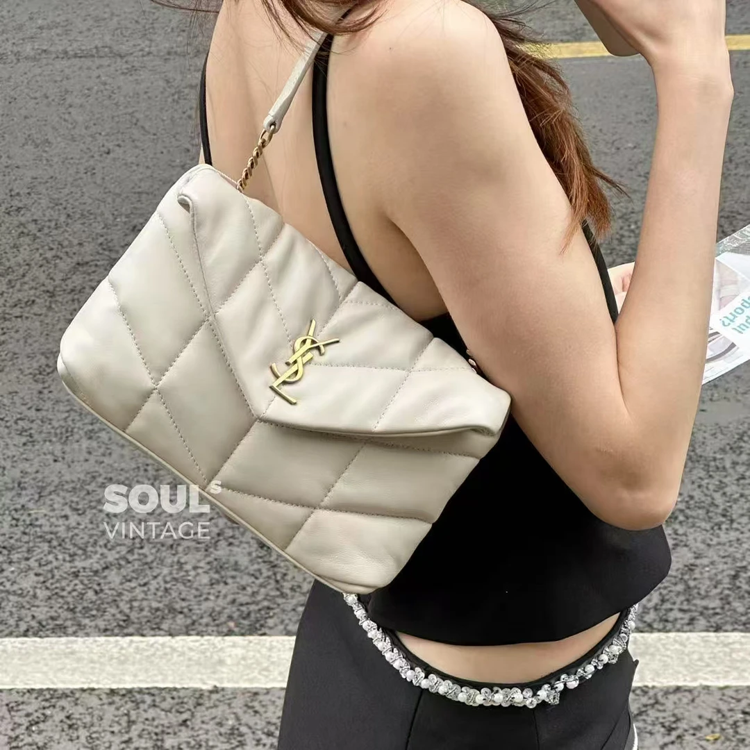 95新 YSL/圣罗兰 白金 羊皮 云朵mini链条包/611949300