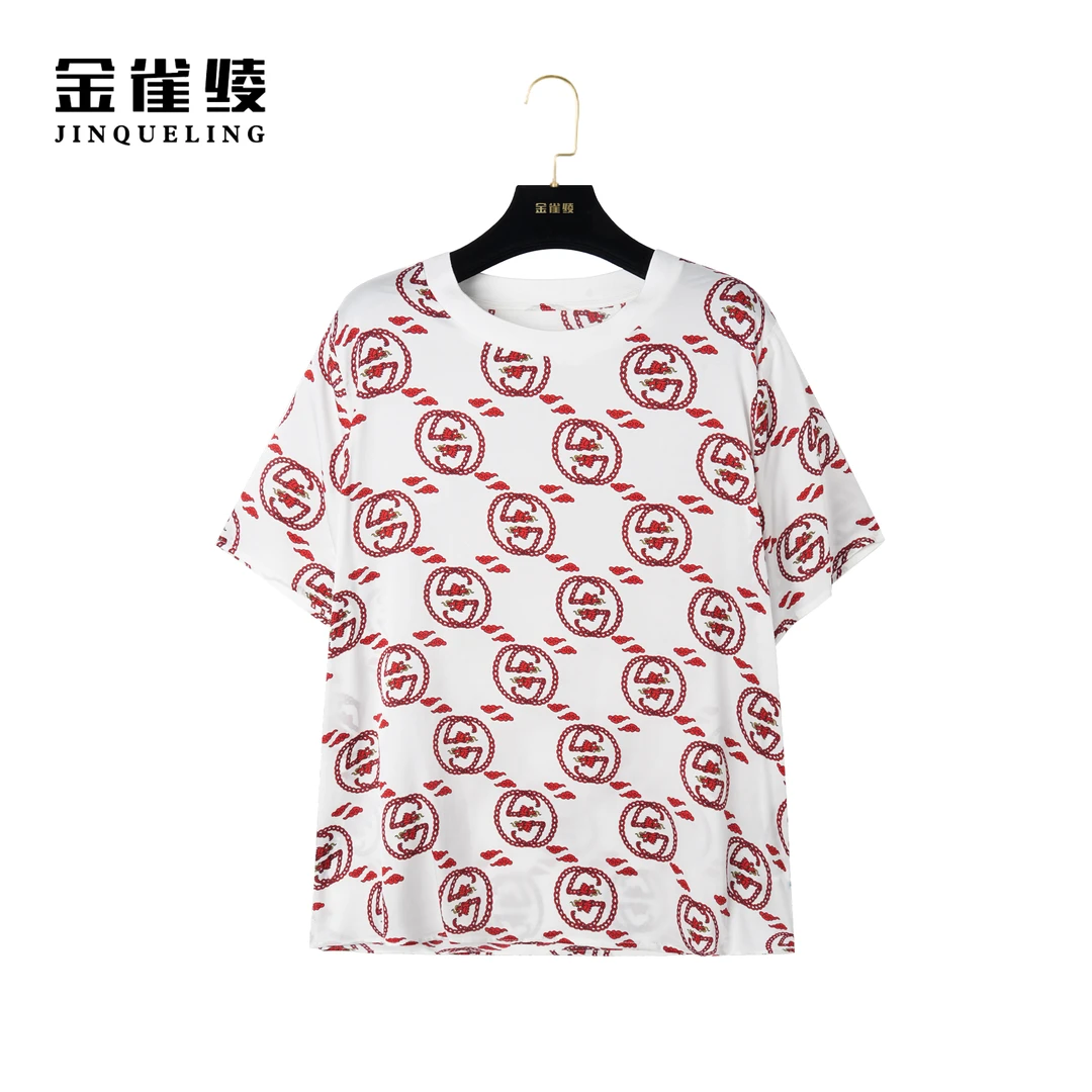 金雀绫【云龙纹】桑蚕丝新款宽松印花圆领上衣衫B23171