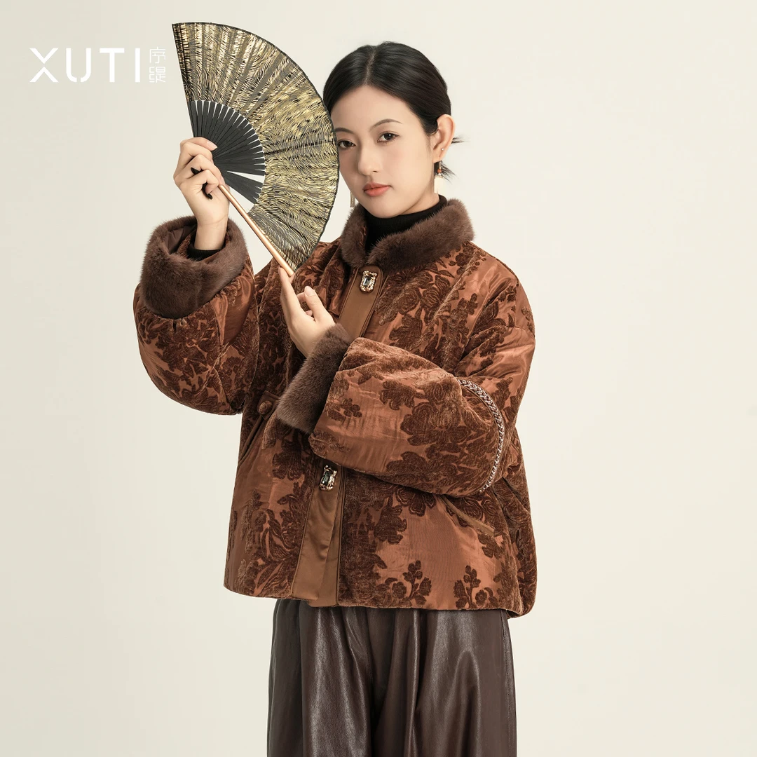 序缇鹅绒水貂毛羽绒服外套女冬季新款国风上衣H170-26289