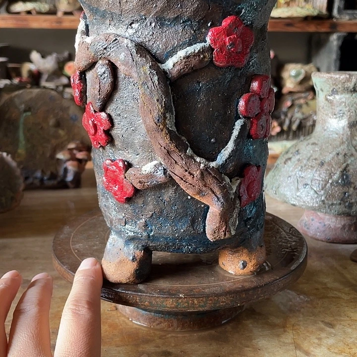 手工粗陶高温透气花盆