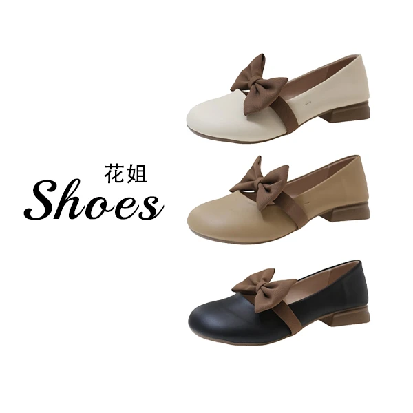 蝴蝶结圆头复古粗跟温柔玛丽珍鞋