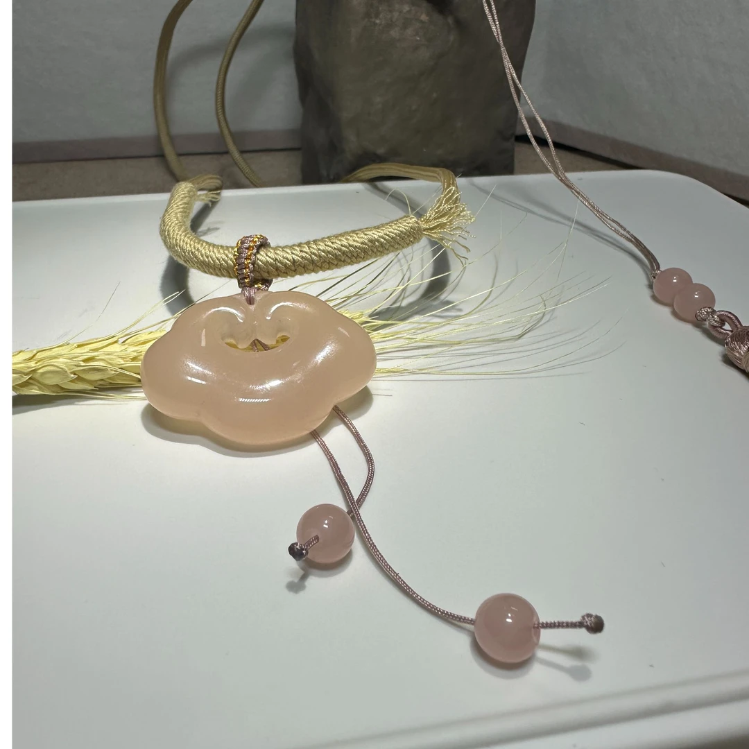 【一级藕粉玉如意锁】粉色如意锁天然传统工艺如意锁多样性发其一