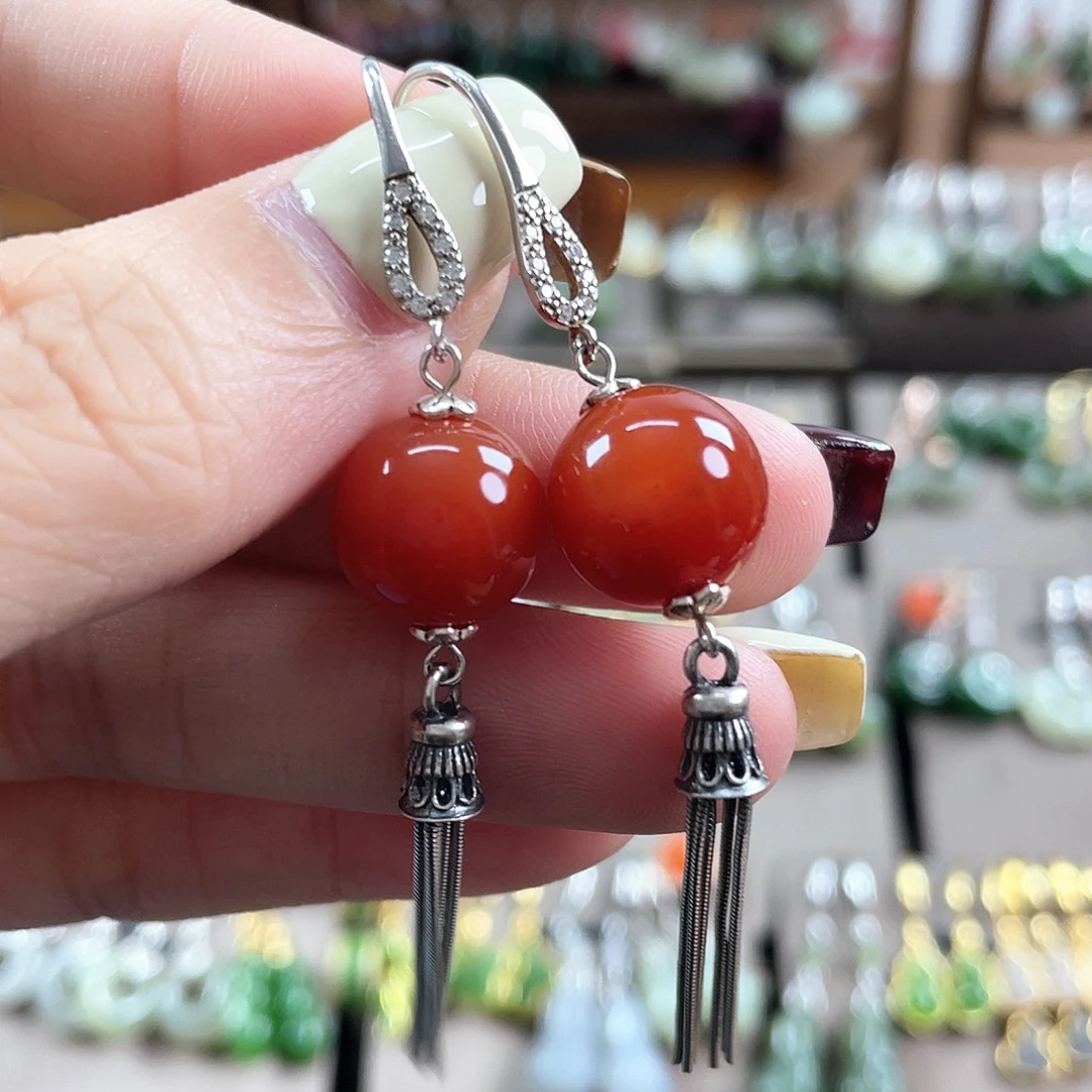 玛瑙/玉髓银S925镶嵌耳钉