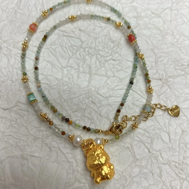 铜合金项链 14842 沙沙 胖小熊 珠珠项链