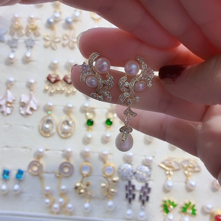 合金淡水珍珠耳饰