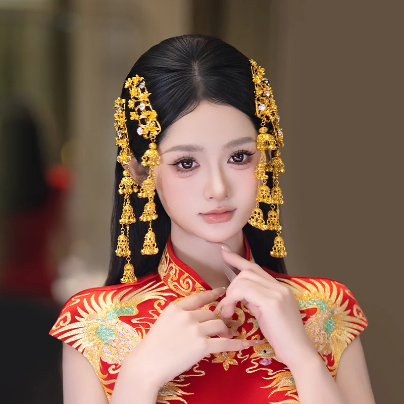 合金婚庆饰品 新娘爆款轻奢金色订婚高级感礼服流苏边夹女MT0223T