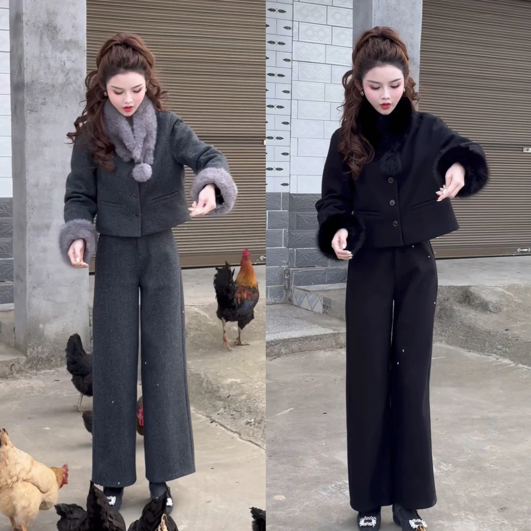 北海道初雪•韩剧千金系氛围感气质长裙显瘦毛呢套装