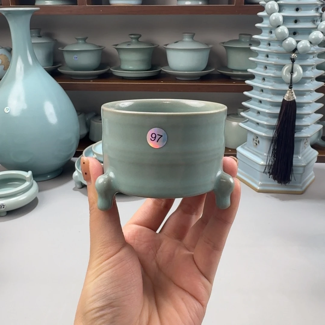 陶瓷摆件特价汝窑仿古釉小号弦纹樽