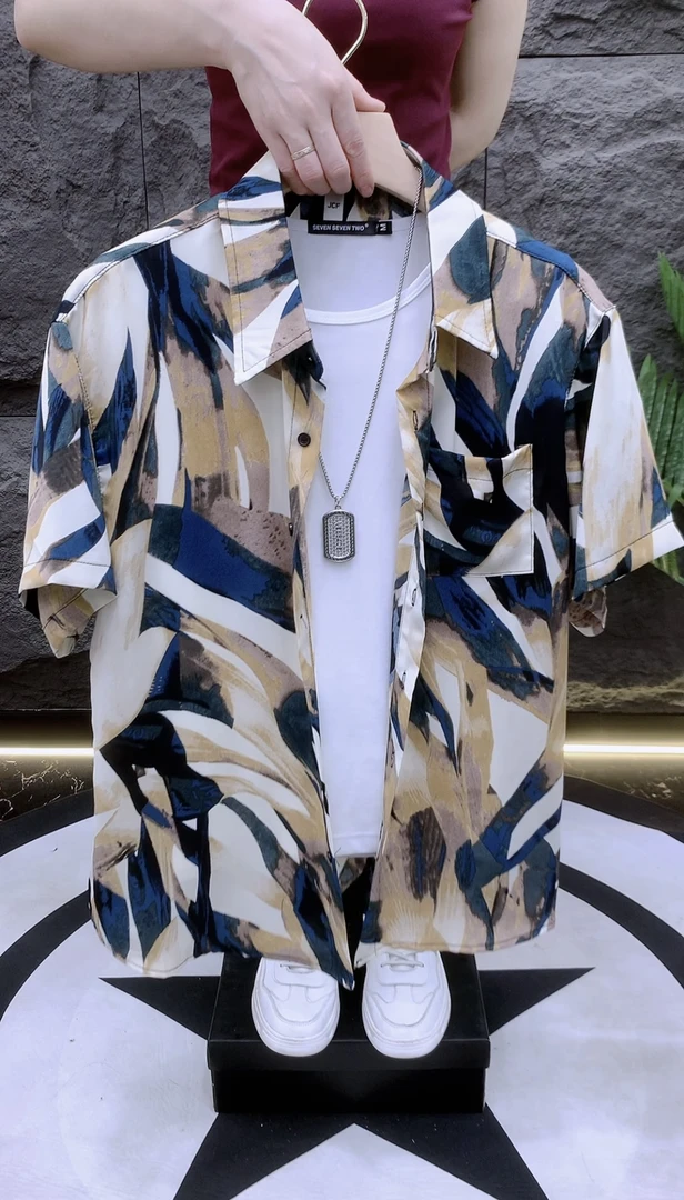 夏季韩版痞帅男士帅气潮流百搭薄款休闲宽松短袖衬衣6806