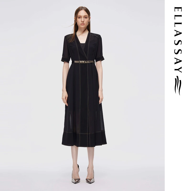 ELLASSAY歌力思2025夏季新款零感轻盈收腰连衣裙女EWD365Y10800