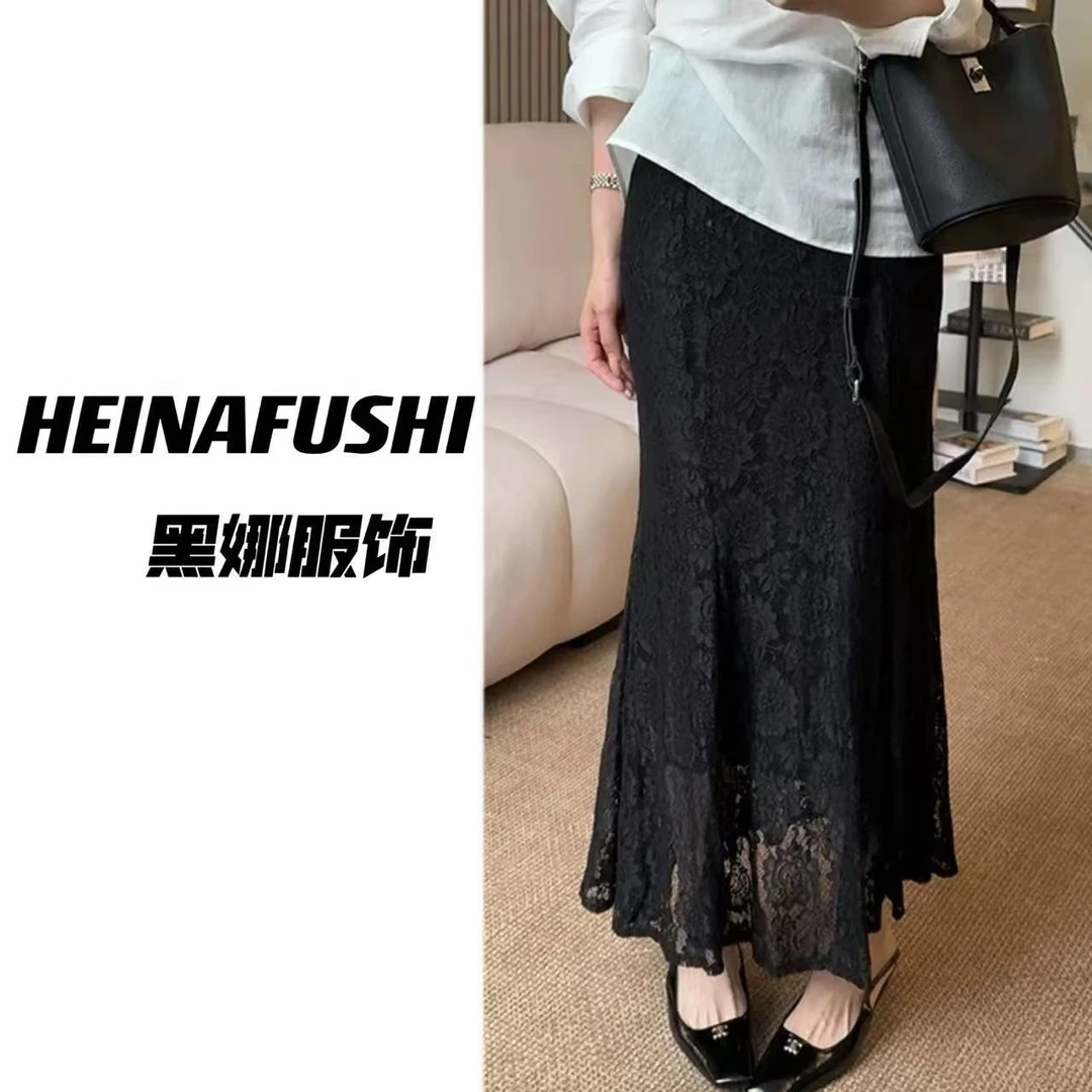 【清仓】法式拼接黑色蕾丝鱼尾裙213