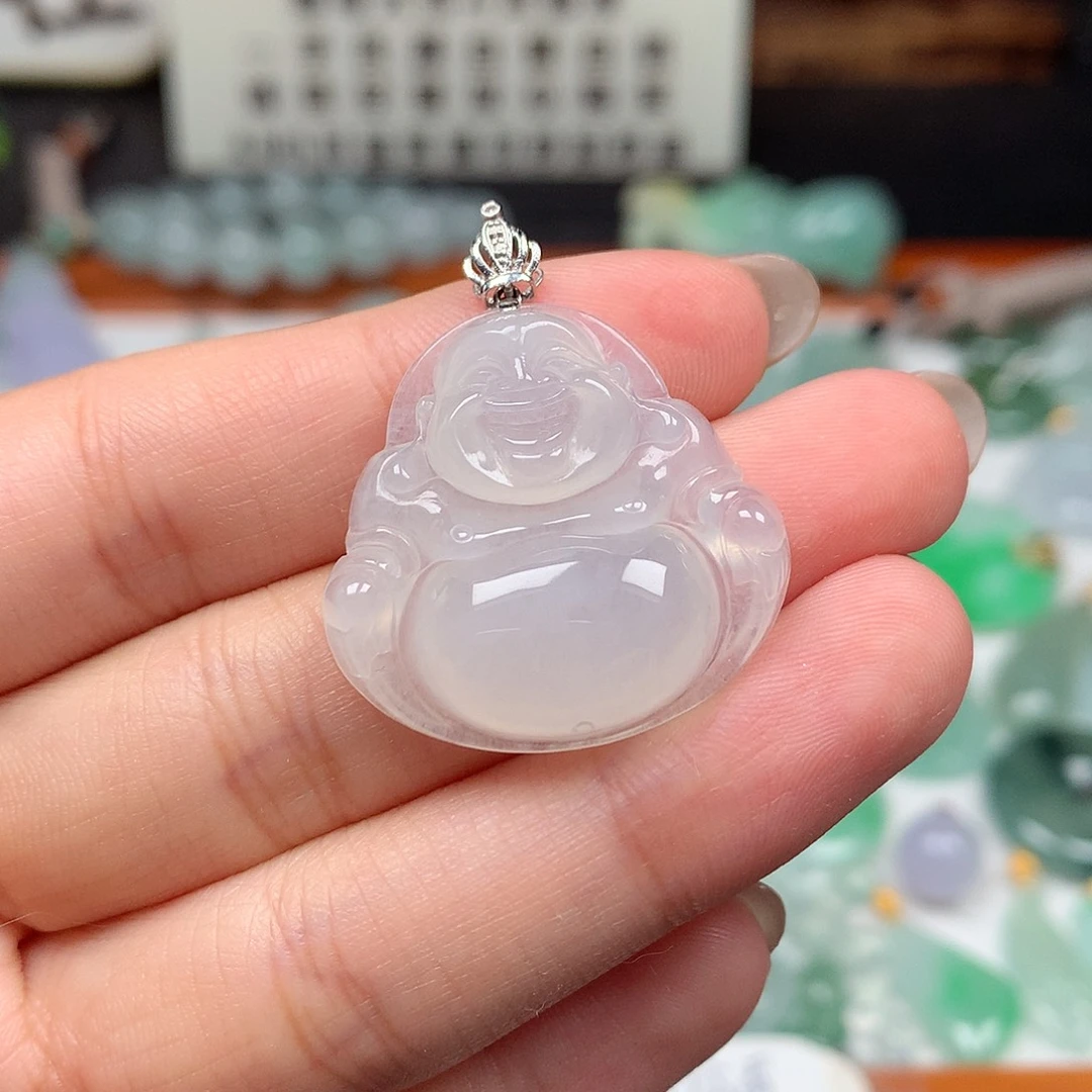 翡翠18K金镶嵌颈饰佛公