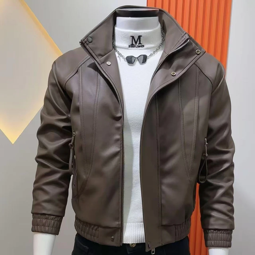 男士皮衣简约大气时尚潮流休闲百搭皮褂韩版立领高级痞帅秋款外套