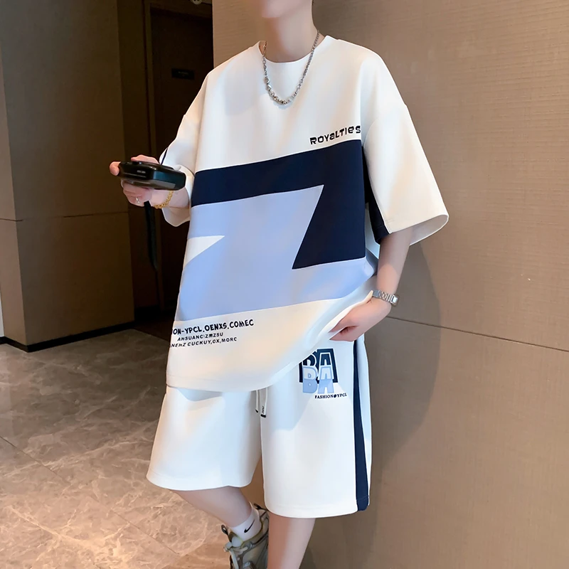 青少年男生两件套夏季新款潮流宽松短袖短裤学生帅气休闲运动套装