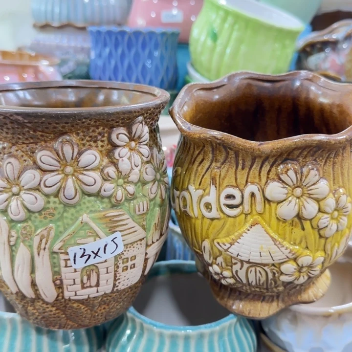 凑9块包邮，有孔，陶瓷花盆