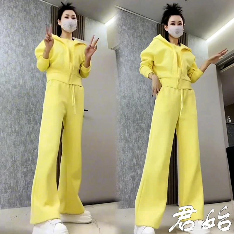 法式小香风运动服套装女士2025春秋新款宽松休闲显瘦阔腿裤两件套