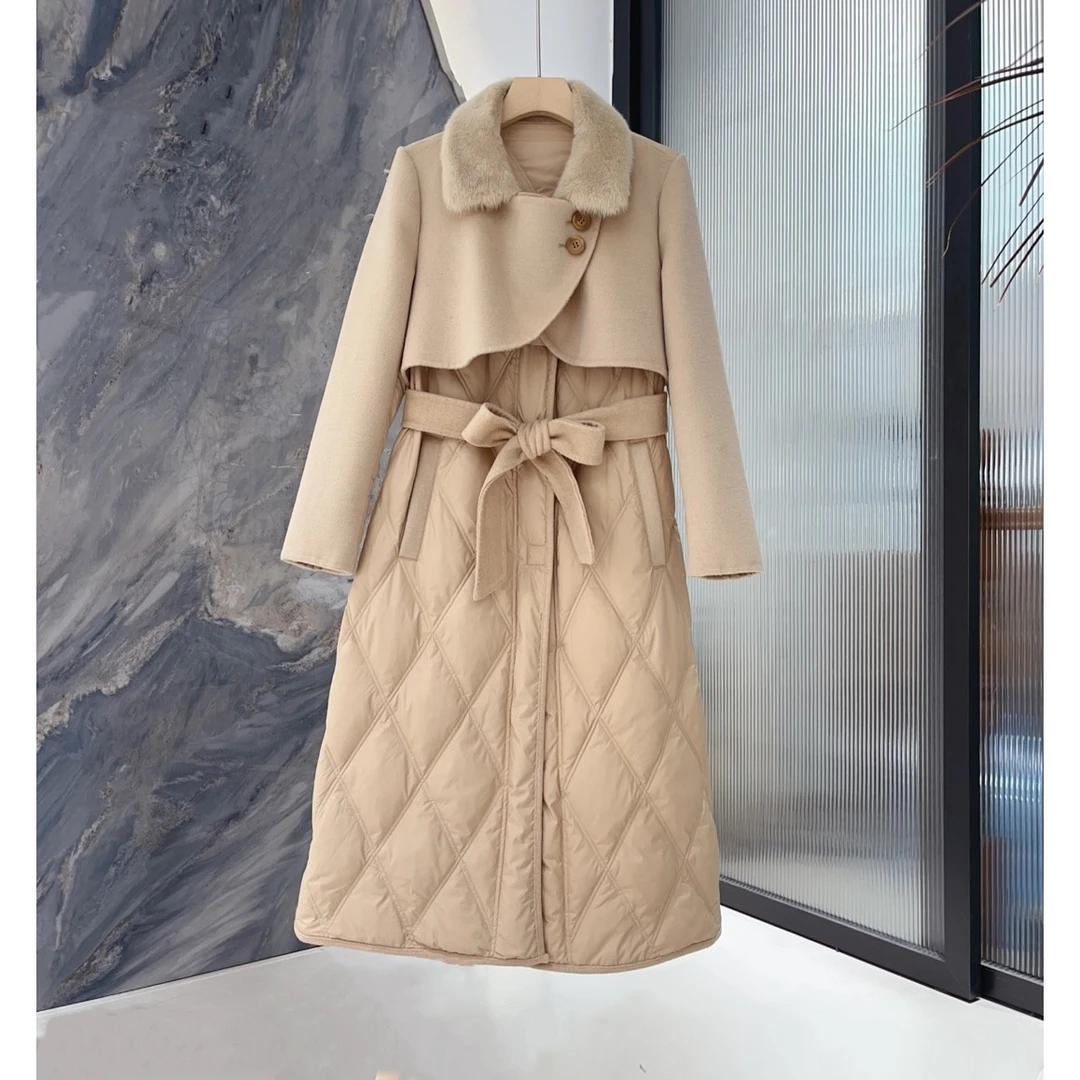 【小辣椒专属】新款女士气质通勤女外套中长款XX拼接保暖外套3077