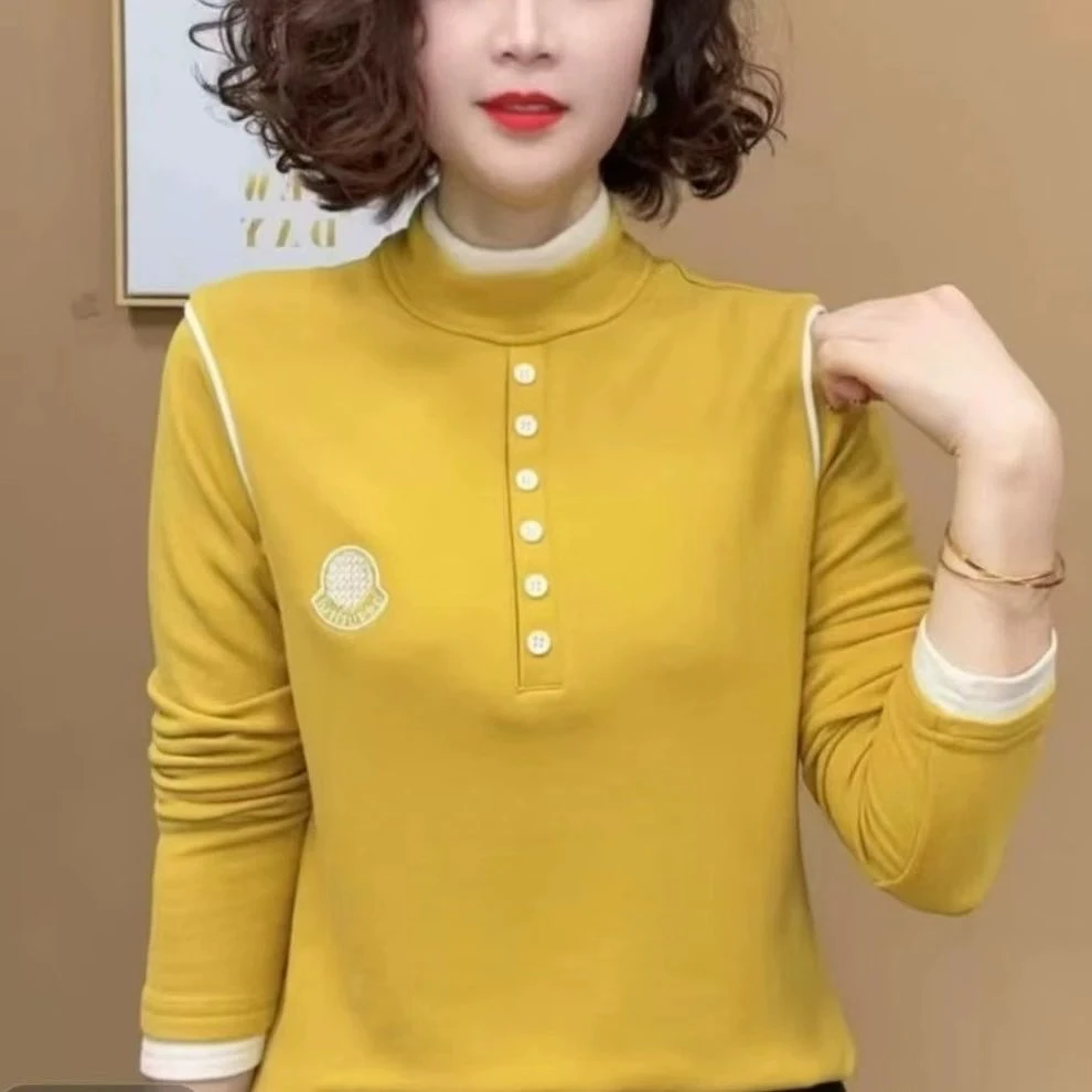 双面德绒打底衫中年女秋冬2024年新款加绒加厚内搭磨毛半高领小衫