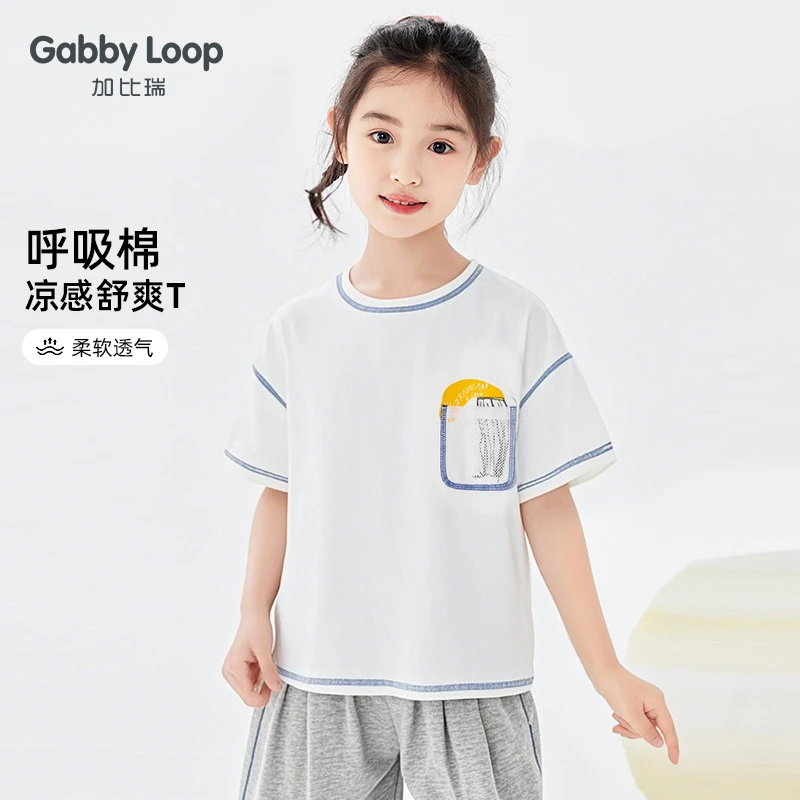 加比瑞童装 夏季新品女童短袖运动百搭休闲卡通时尚T恤衫BTD22084