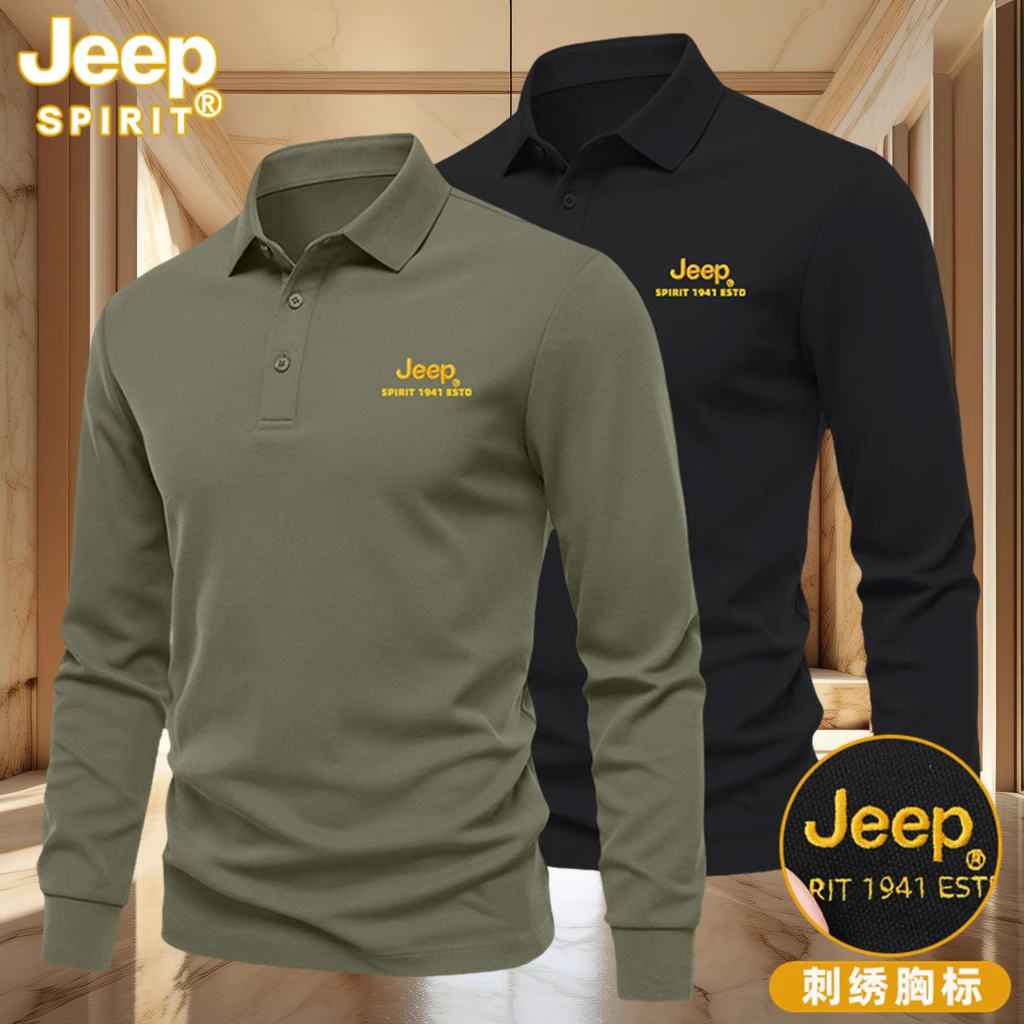 JEEP SPIRIT刺绣长袖POLO衫男士翻领T恤上衣工装简约时尚热销流行