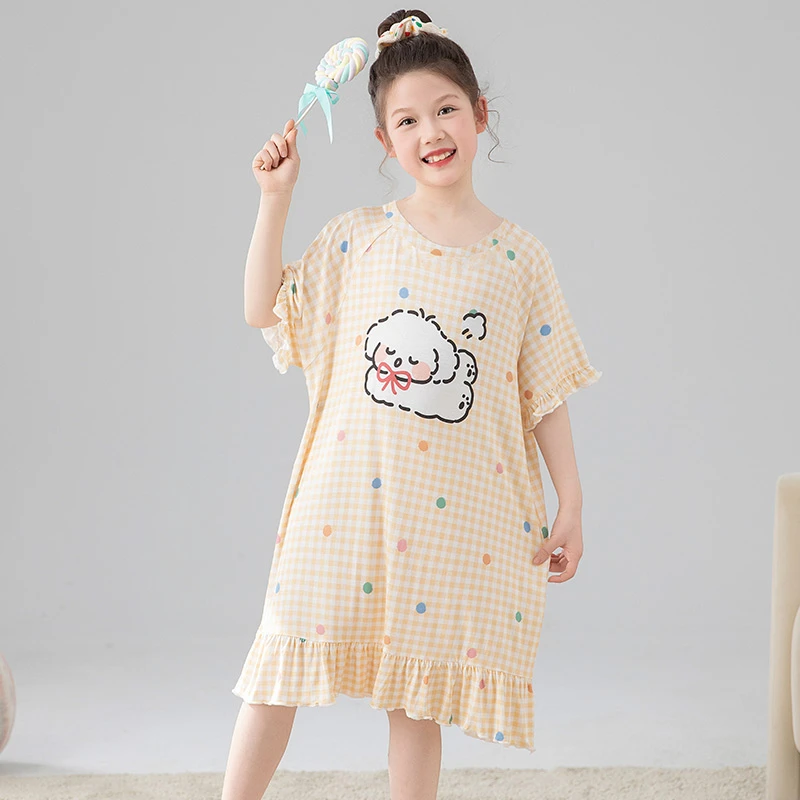 【莫代尔】夏季儿童莫代尔睡裙薄款女孩短袖女童卡通中大童家居服夏