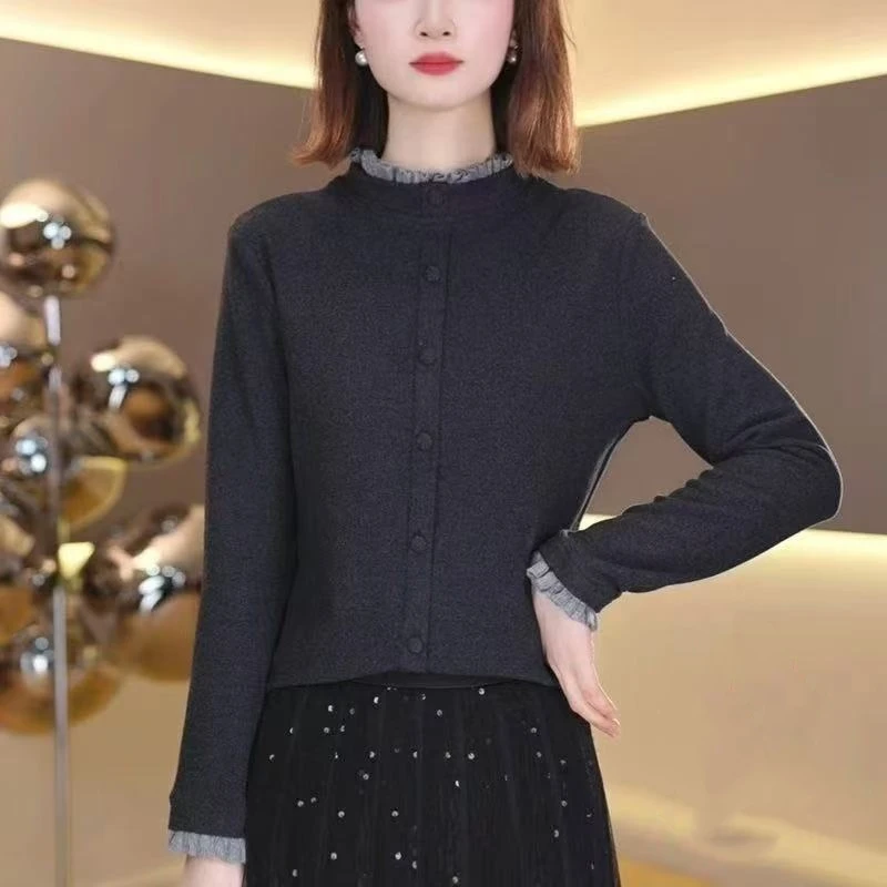 拼接长袖常规款T恤冬季半高领小香风黑色时尚加绒小衫减龄显瘦