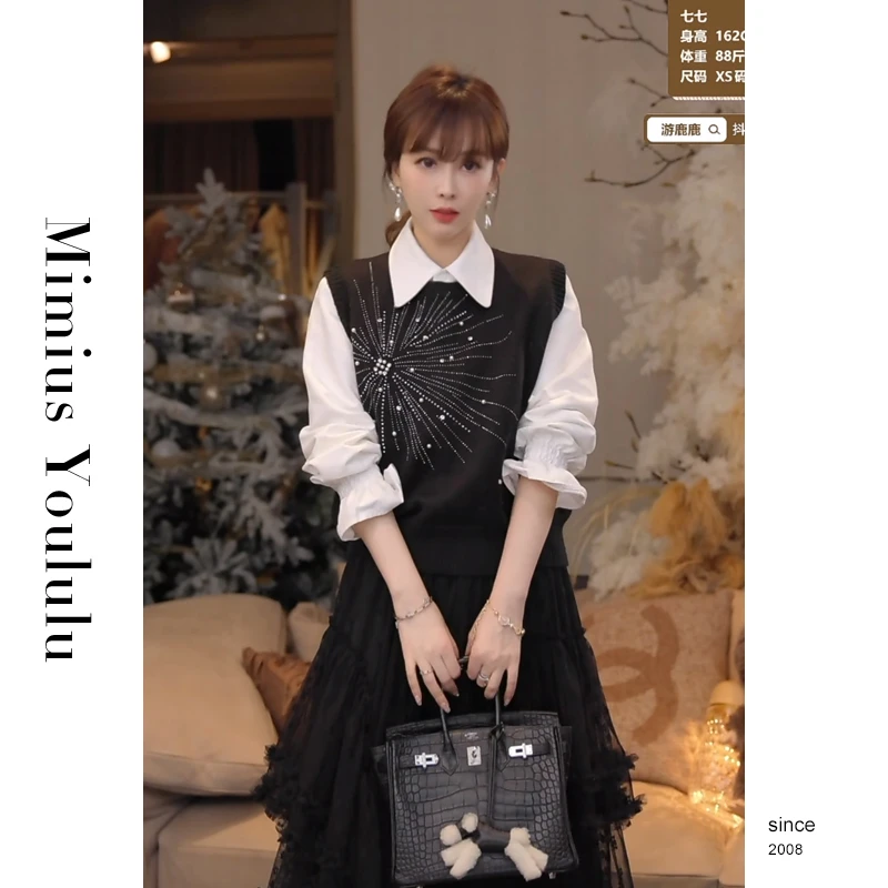 【mimius】&喵喵 重工设计感烫钻马甲+衬衫 汉服 F11305