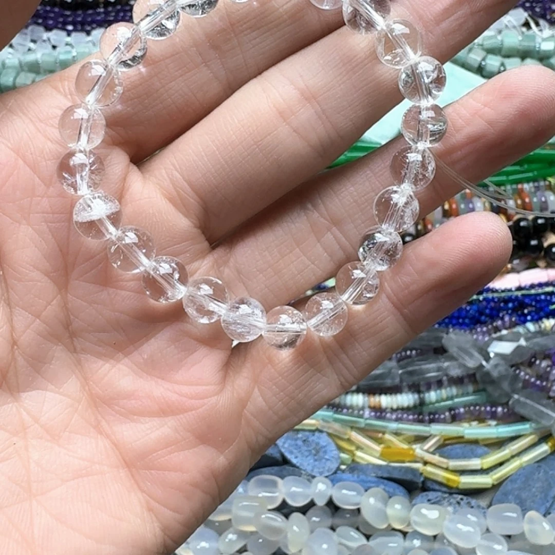 玛瑙/玉髓未镶嵌珠宝半成品一条8mm白阿塞手串