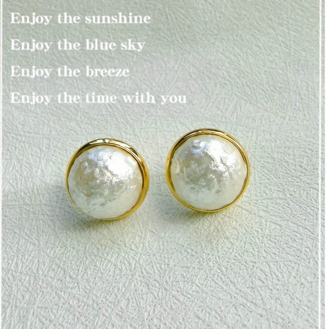 铜合金耳饰 金边棉花珠耳饰高级感法式温柔简约时尚气质精致百搭