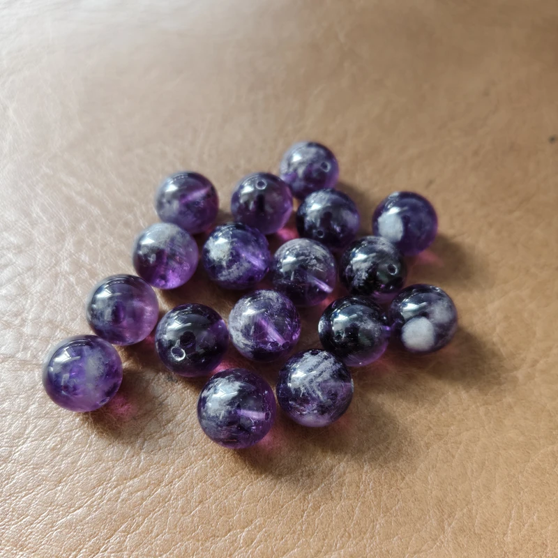 【黑胖珠宝】H0821  天然水晶紫兔毛单珠12mm 多样性发其一