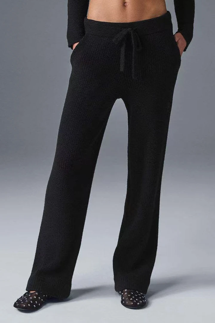 QINGXIN  高腰针织直筒拖地裤