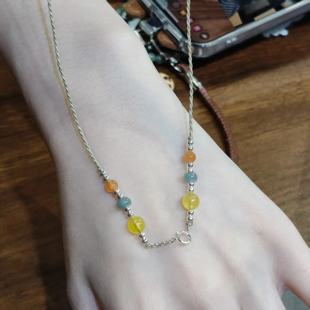 蜜蜡蓝水南红编绳万能链