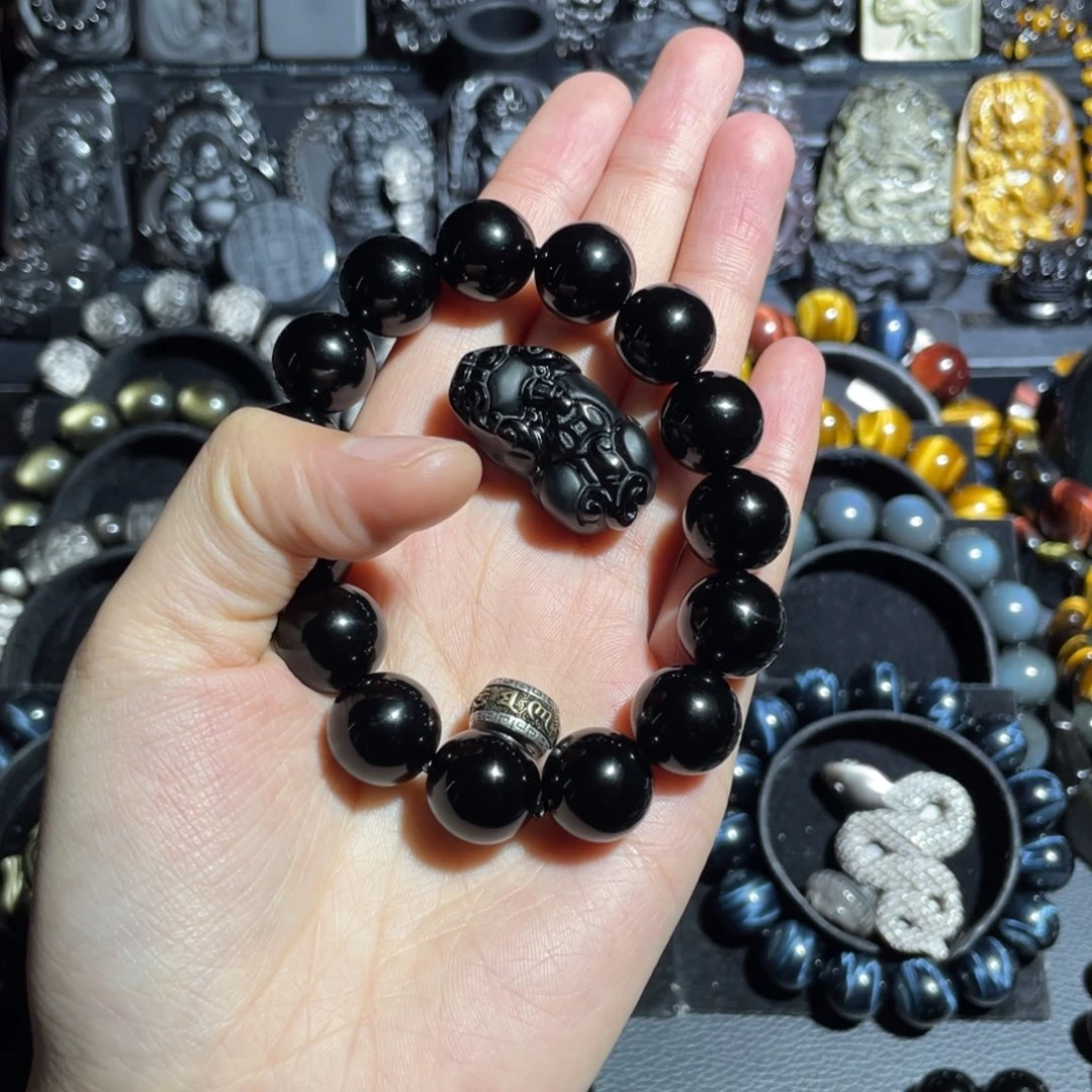 黑曜岩手串未镶嵌西****泰定制款不退不换14mm