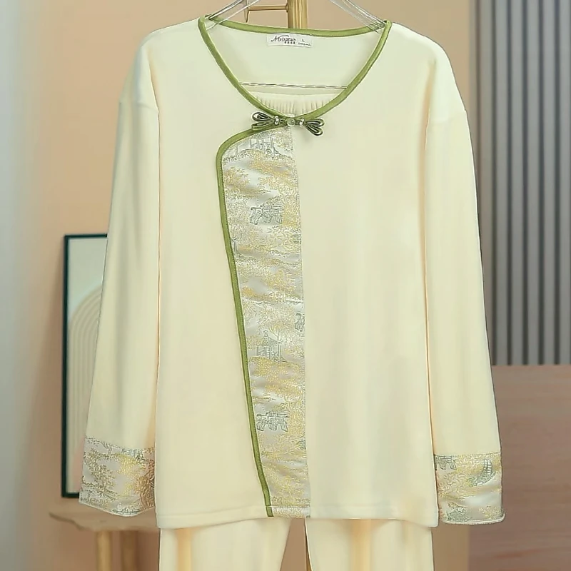 【小桥流水】【织金提花】【双面海岛绒】睡衣女家居服套装新中式国风