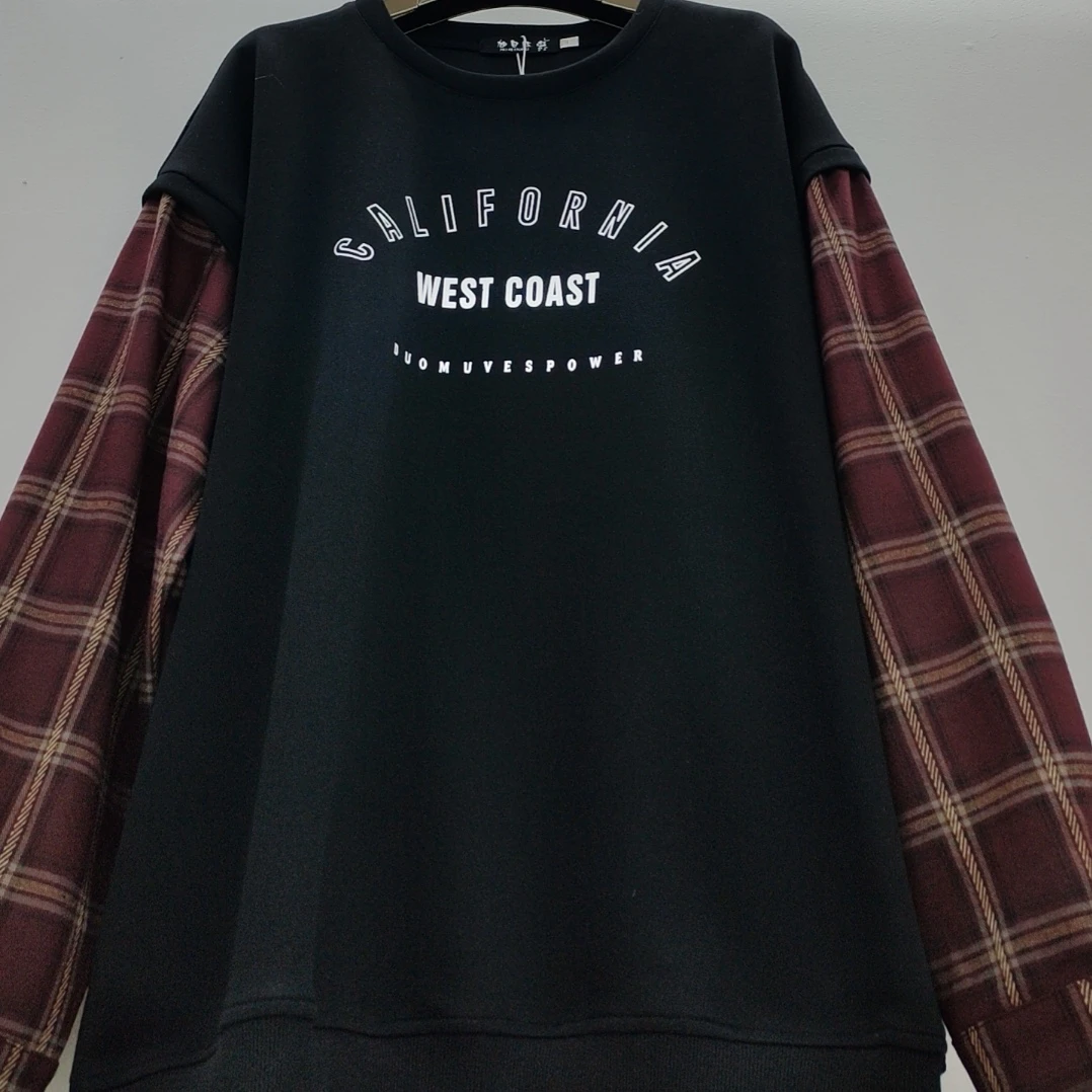 9123大码拼接袖加厚时尚卫衣