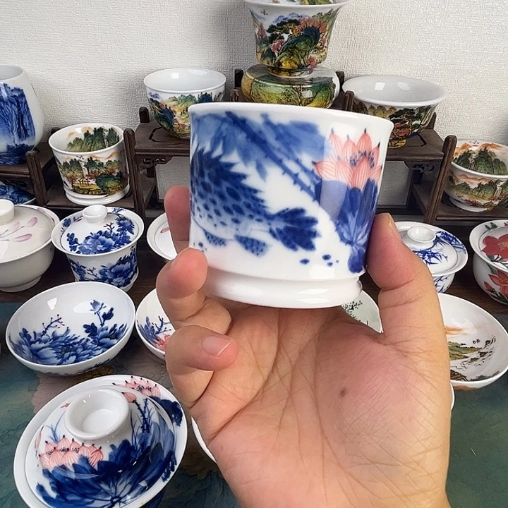 忠意堂釉下彩荷花鳜鱼