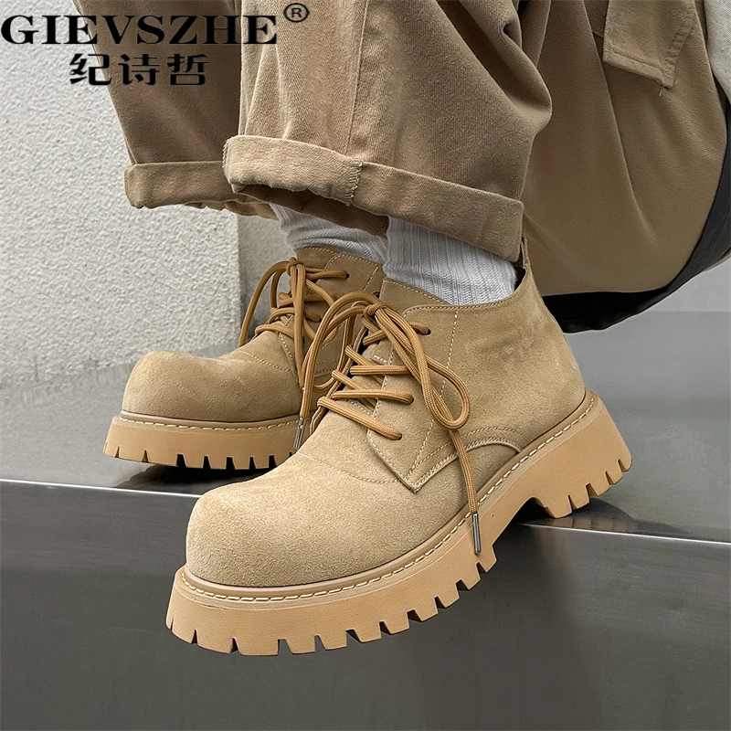 纪诗哲马丁靴男冬季加绒情侣大黄靴厚底增高大流光风男士增高厚底