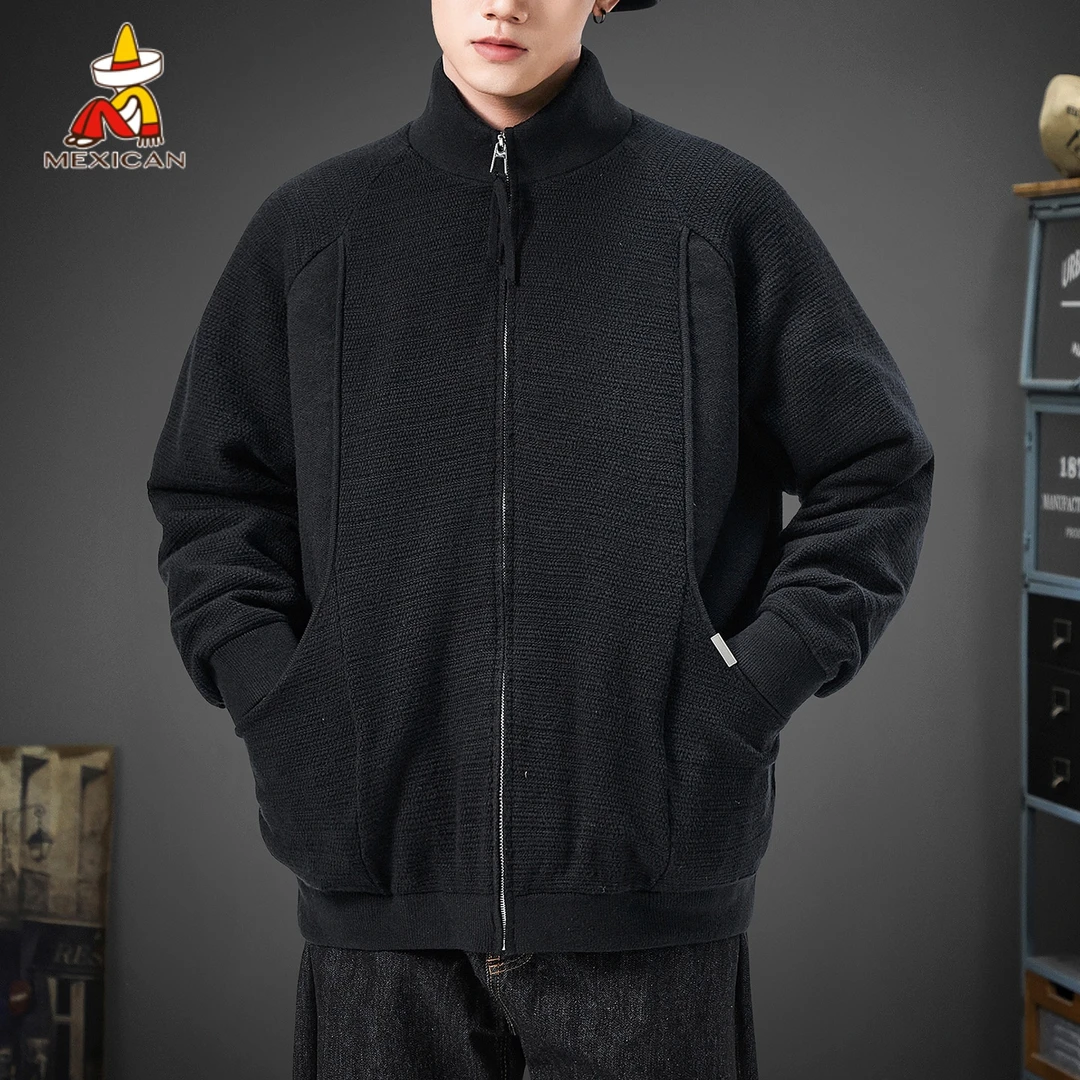 Mexican/稻草人冬季开衫毛衣羽绒服男款加厚保暖90鸭绒针织衫外套