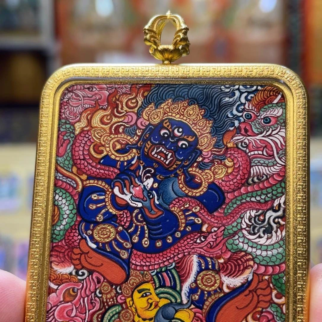 吊坠热贡纯手绘唐卡黑财神