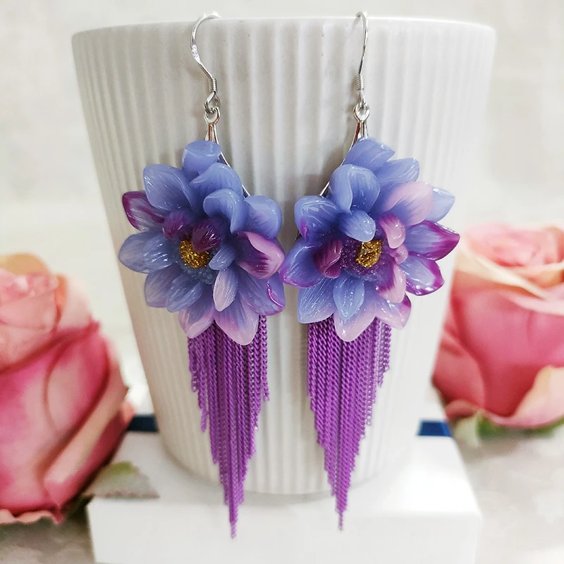 铜合金耳饰 民族风纯手工超大款气质花儿流苏耳环1335