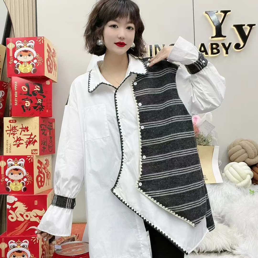 YY大码（慵懒风）高级感气质女神设计百搭男友风衬衫裙长袖