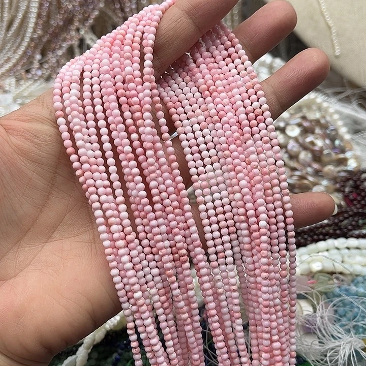 玛瑙/玉髓未镶嵌珠宝半成品一条3mm左右粉贝贝