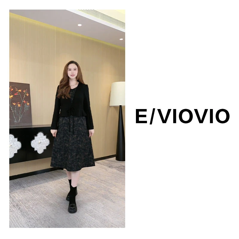 （现现）胖大今定制大码女装冬季新款气质拼接显瘦打底连衣裙中长