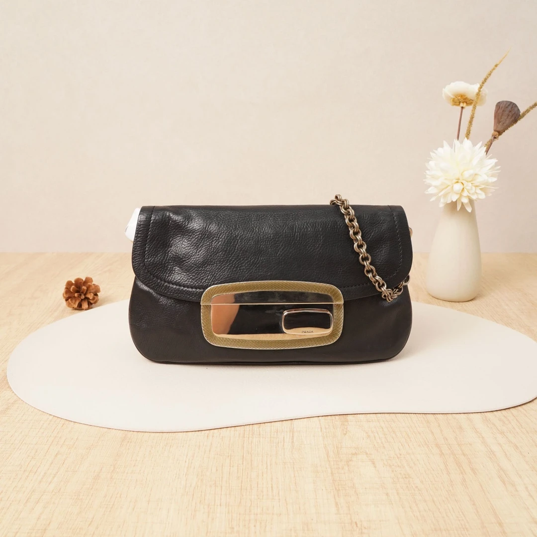 95新 Prada/普拉达 普拉达镜子链条包黑色DS200252