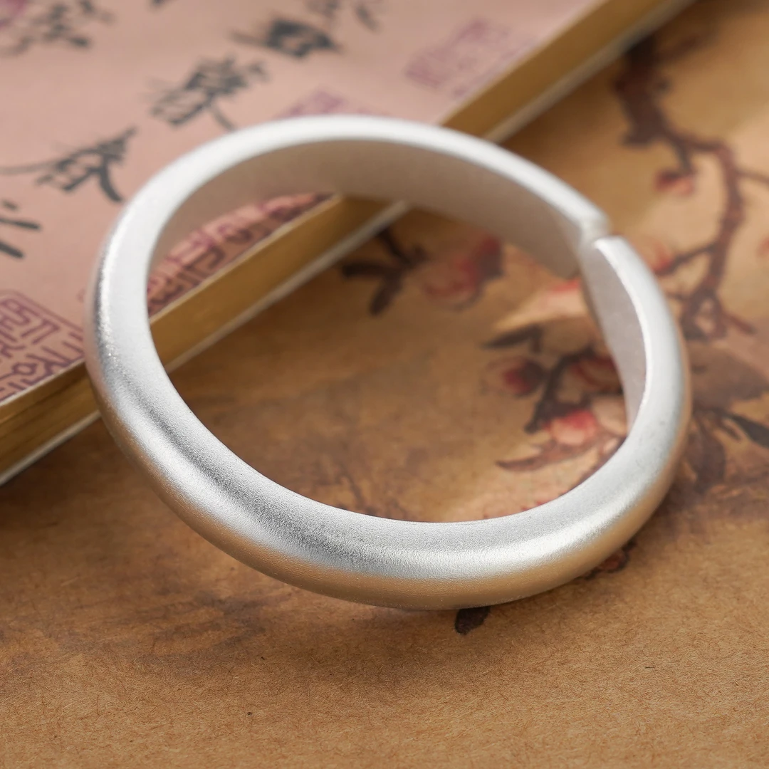 中国珠宝 足银手镯 999手工银镯约100g古法传承半圆泥鳅背手镯