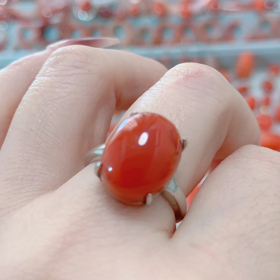 南红玛瑙戒指银S925镶嵌