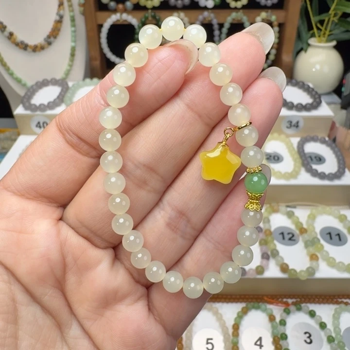 和田玉未镶嵌手串卡6蜂蜜水设计款